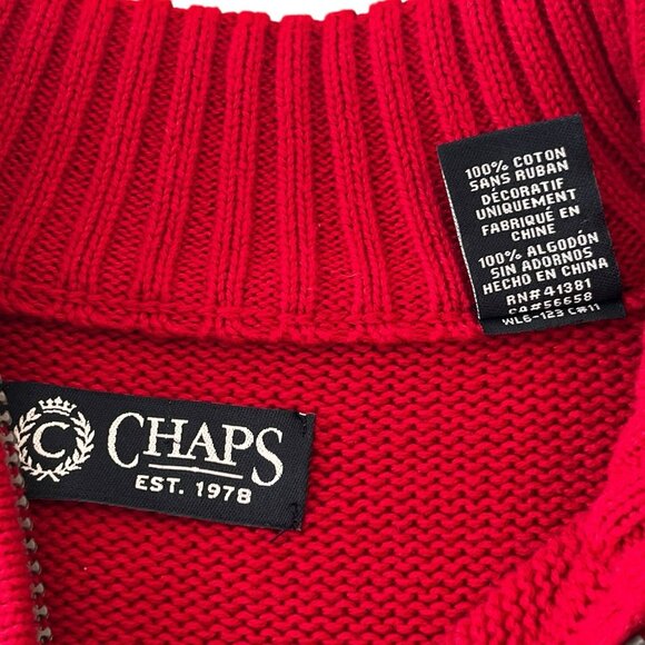 Chaps Ralph Lauren Men 1/4 Zip Moose Sweater Mock Neck Red Black L Cabincore - Picture 10 of 14